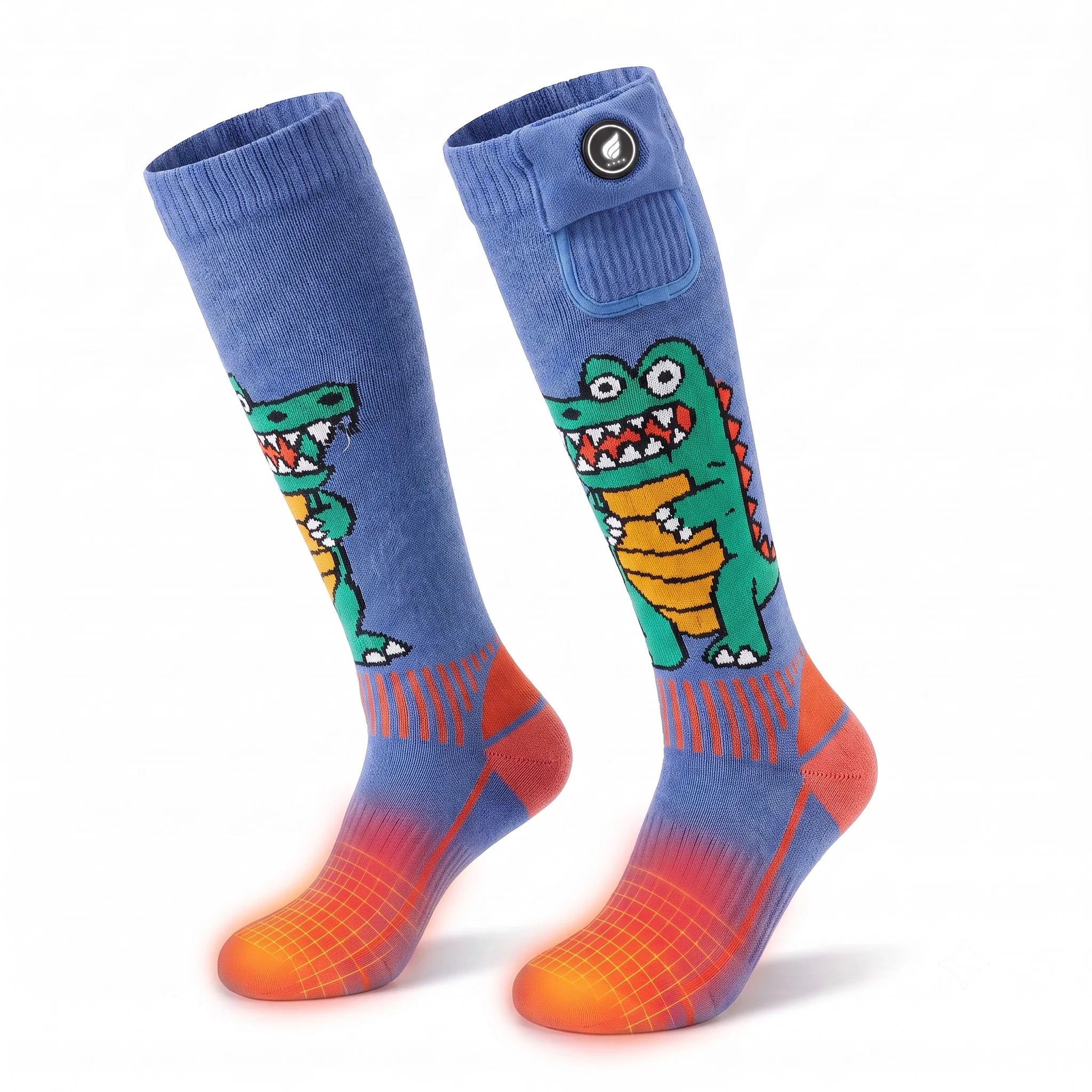 Chaussettes de ski chauffantes pour enfants – Motif crocodile 02
