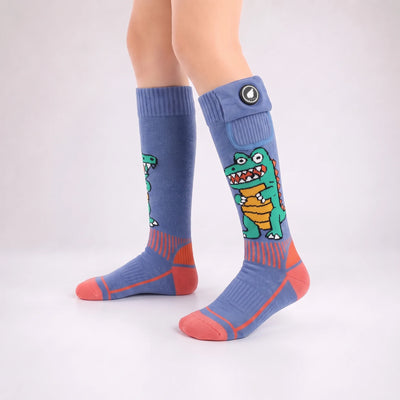 Chaussettes de ski chauffantes pour enfants – Motif crocodile 06