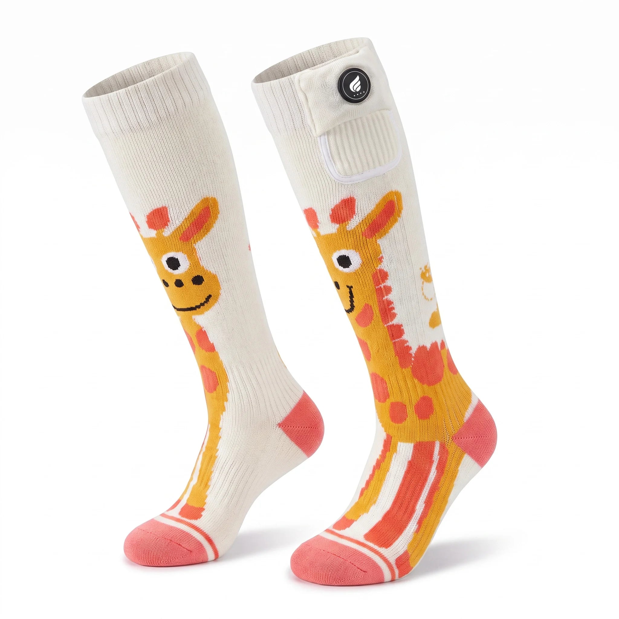 Chaussettes de ski chauffantes pour enfants – Motif girafe 01