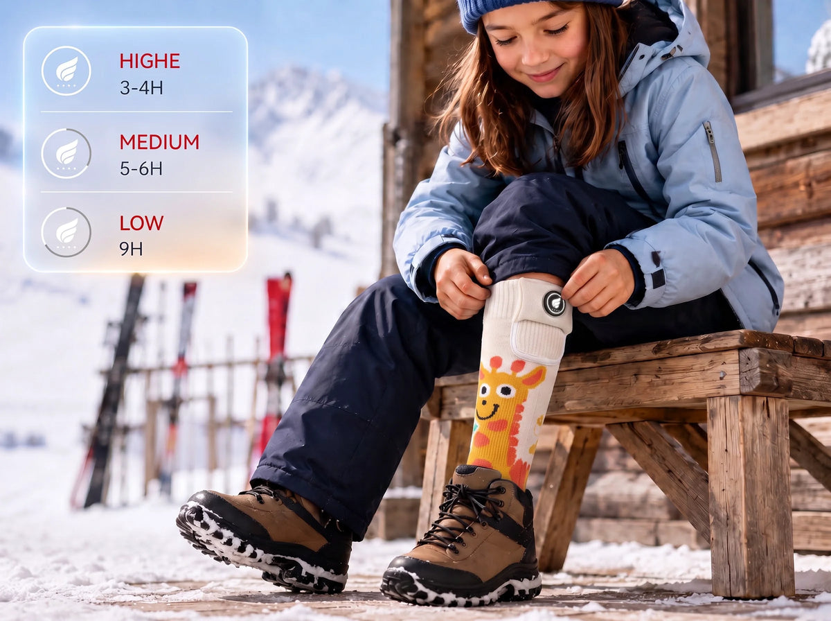 Chaleur longue durée – chaussettes de ski chauffantes enfant motif girafe Savior Heat
