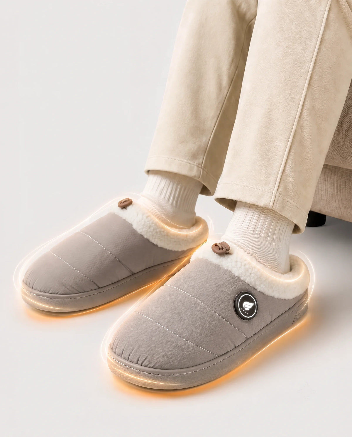 Chaussons chauffants à bord ajustable avec cordon réglable pour mieux conserver la chaleur