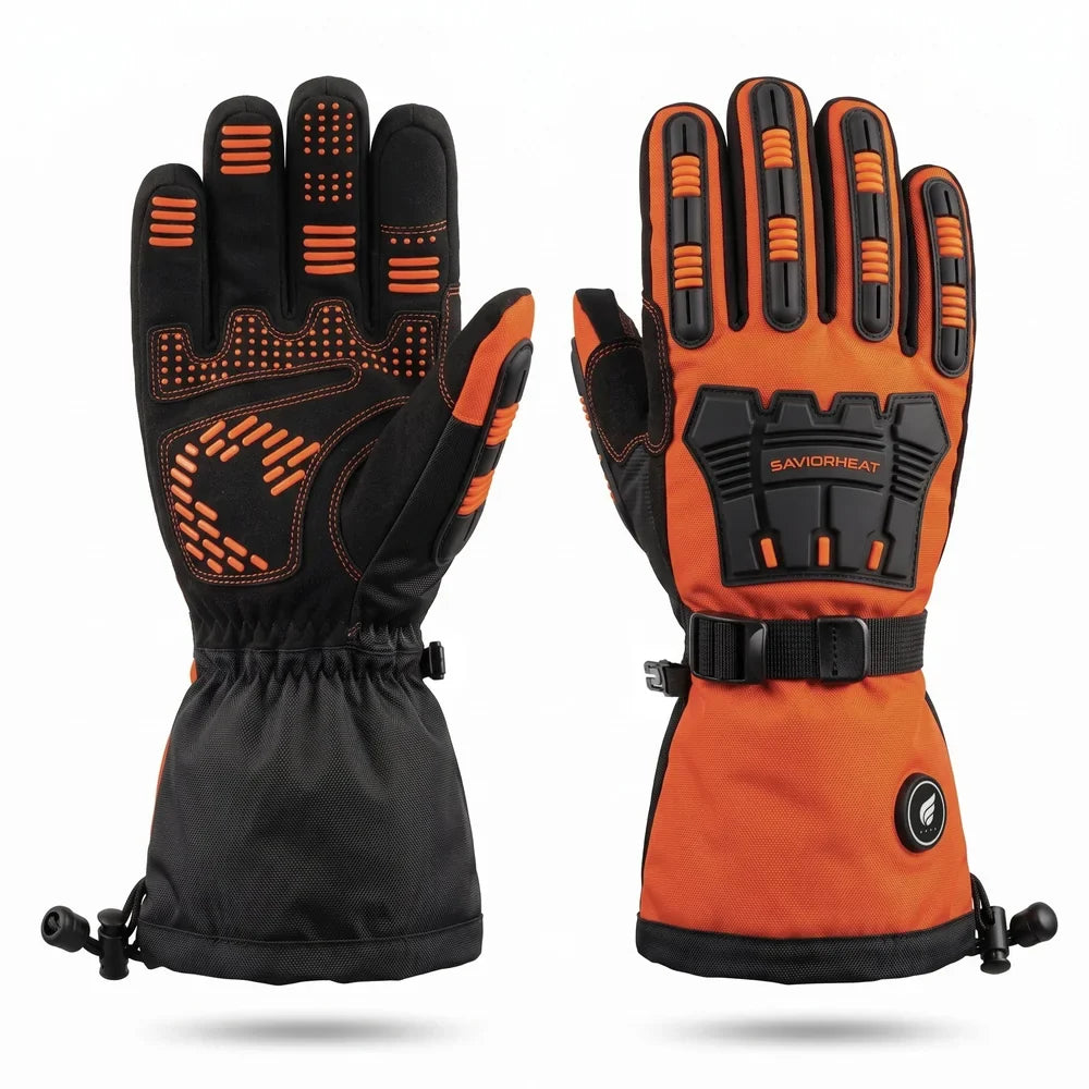Savior Heat Heavy-Duty Heated Work Gloves - Hook-and-Loop Safety Orange main product view