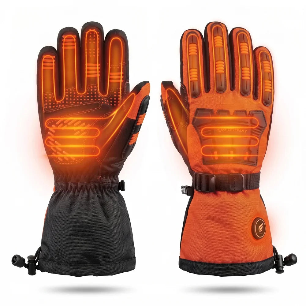Heating zone coverage on Savior Heat Heavy-Duty Heated Work Gloves - Hook-and-Loop Safety Orange