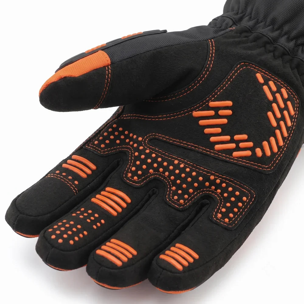 Savior Heat Heavy-Duty Heated Work Gloves - Hook-and-Loop Safety Orange in water-resistant construction