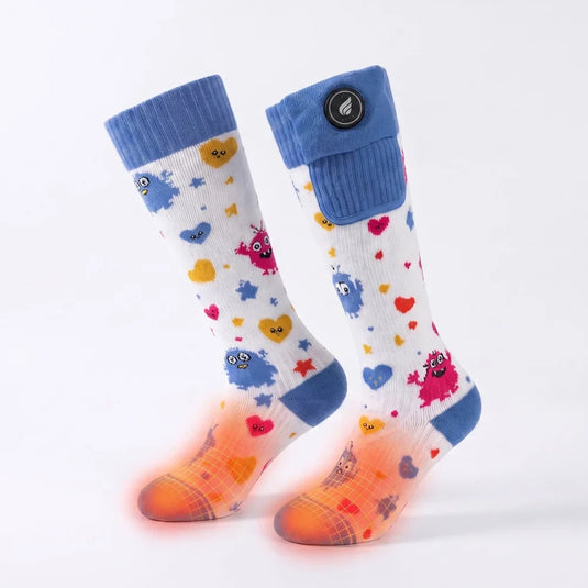 Heating zone coverage on Savior Heat Monster-Print Kids Heated Ski Socks