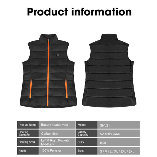 Women's Heated Orange Zip Vest